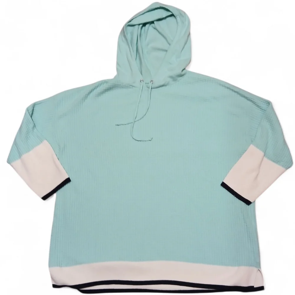 T By Talbots Women's Size 3XL Mint Green and White Lambswool Hooded Sweatshirt
